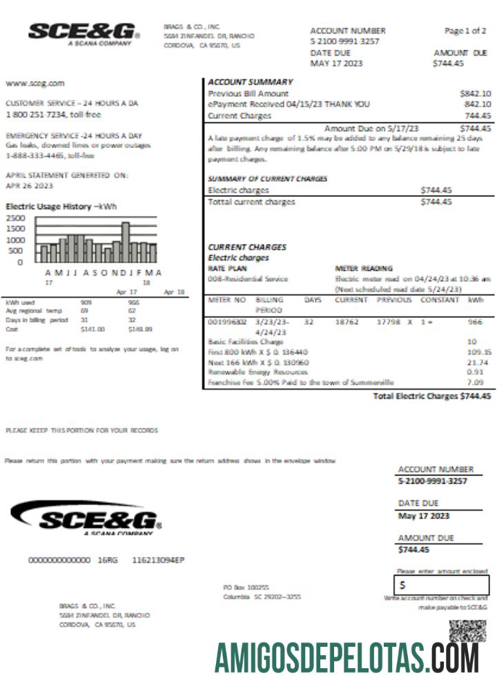 Projeto de lei de serviços públicos de eletricidade SCE&G da Carolina do Sul, SCR amostra